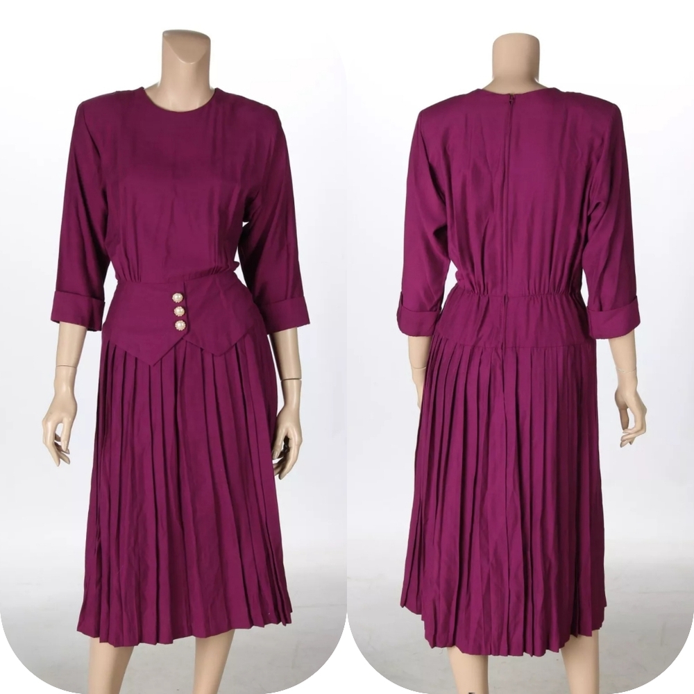 Von Bramlett Vintage 80s Purple Peplum USA Made Secretary Dress sz 5/6